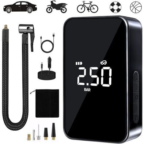Compresseur à Air Portatif, 6000mAh Mini Gonfleur Electrique, 150PSI Pompe Vélo Electrique, Compresseur avec Affichage Numérique Lumière LED et Port C USB pour Pneus de Moto, Voiture, Vélo, etcdengyan (1/5)