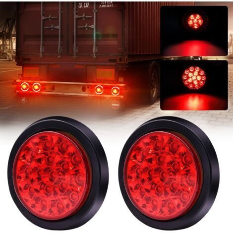 2pcs feux arrière de camion, feux arrière à led haute luminosité intégrés ronds 24v, feux stop de remorque, camion, fourgonnettes, roulette, rougedengyank