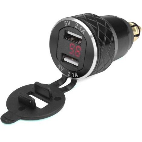 12V-24V 4.2A Voltmètre Rouge Moto Double Chargeur USB Din Socket pour BMW Moto - Noirdengyank