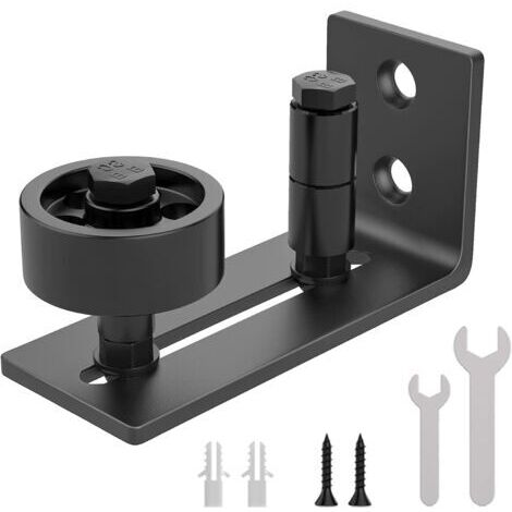 Rail de porte coulissante robuste pour portes de grange, butée en acier au carbone noir 8 en 1, conception à fond affleurant, panneaux de sol et de porte, rouleaux réglables, système de montage murald (1/5)