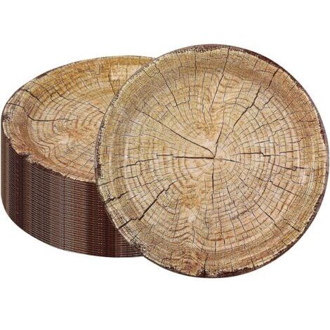 Lot de 50 assiettes en carton à grain de bois rustique jetables de 22,9 cm (grain de bois 02)dengyank (1/5)