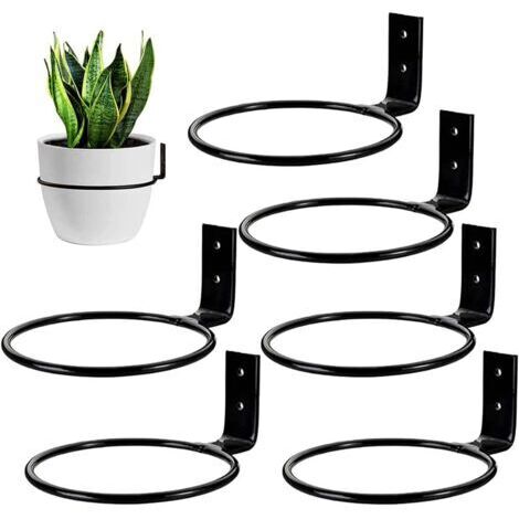 Lot de 6 supports muraux de 18 cm pour pot de fleurs - Pliables - En métal - Pour la maison, le jardin, le balcon - Noirdengyank (1/5)