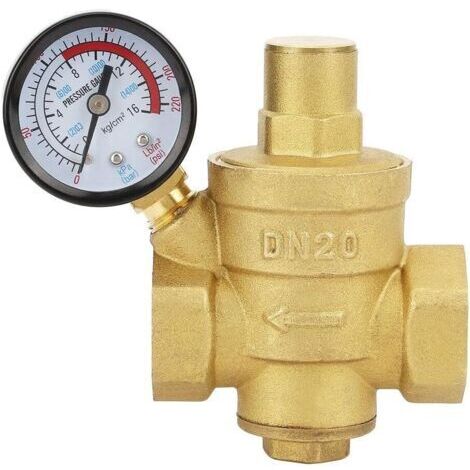 Vanne de régulation de pression d'eau, DN20 G3/4" Réducteur de pression d'eau en laiton Réducteur de pression réglable 3/4 Régulateur de pression d'eau à filetage 1/2" avec manomètre 1,6 MPadengyank (1/5)