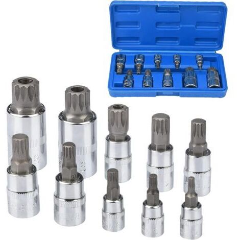 Lot de 10 douilles à cannelure M4 – M18 Torx – Ensemble de douilles carrées triple avec étui de rangementdengyank