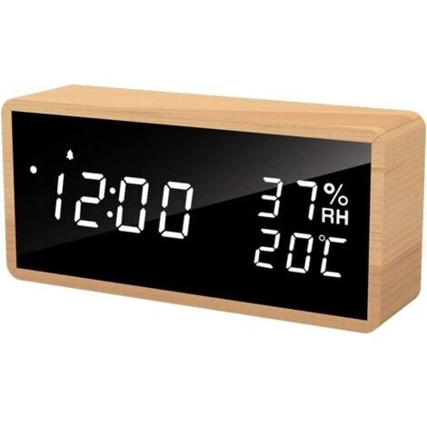 Réveil Numérique en Bois, Réveil Électronique avec 3 Réglages d'Alarme, Horloge Numérique Alimenté par USB Réveil Snooze avec Affichage LED de l'Heure, de la Température et de l'Humiditédengyank (1/5)
