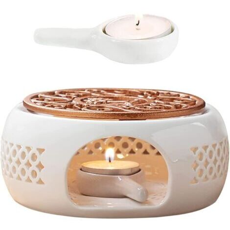 Chauffe-théière en Céramique, Réchaud pour Théière avec Cuillère et Tapis de Poêle, Chauffe-thé en Porcelaine, Théière Réchauffeur pour Conservation de la Chaleur Café Thé ou Lait (Blanc)dengyank (1/5)