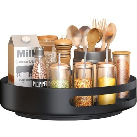 Plateau Tournant,Métal En Acier Tournant Etagere A Epices, Plateau Tournant Epices Placard Cuisine pour Cuisine Epices Rangement, Rangement Placard , 25,4 CM, Noirdengyank (1/5)