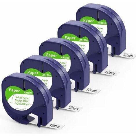 Alovez - Fimax Compatible DYMO LetraTag Paper Tape 91200 12 mm x 4 m Noir sur blanc, Recharge pour étiqueteuse Dymo Letratag XR LT-100H LT-100T XM (Dymo Letratag Paper White Label Tape S0721510 ) do (1/5)