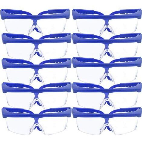 Alovez - Lot de 10 Lunettes de sécurité et lunettes de protection, réglable Bleu cadres pour enfants adultes protection des yeux avec clair Plus épais PC objectifs, Sports et activités de plein air (1/5)