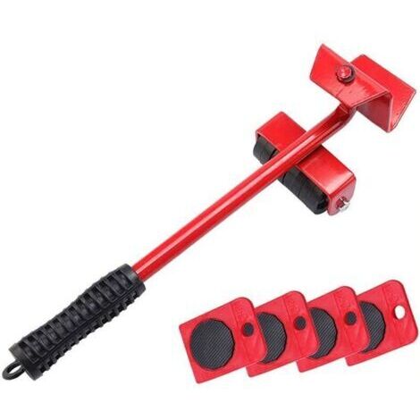 Alovez - Kit de Deplace Meuble Lourd sans effort, Roulette Charge Lourde, Deplace Meuble Lourd, avec 1 Tige de Levage et 4 Roulettes de Déplacement pour Soulever et Déplacer des Meubles Charge 150KG (1/5)