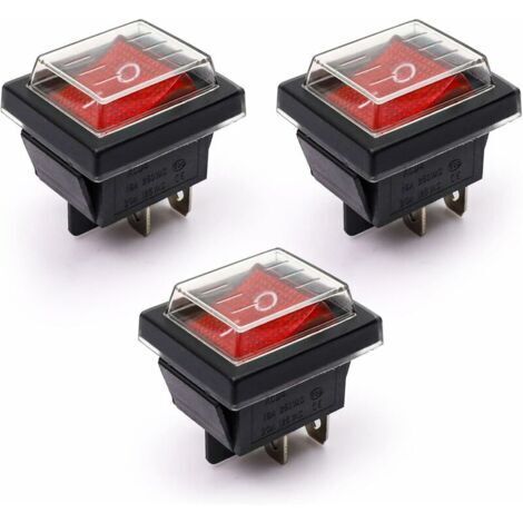 Alovez - 3Pcs Interrupteur à Bascule lumière rouge ON/OFF Avec Couvercle étanche 16 A/250 V 20 A/125 V CA(DPST) (1/5)