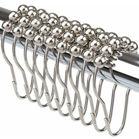 Alovez - Ensemble De 12 Crochets Crochets Pour Rideaux De Douche Anneaux Pour Rideaux En Acier Inoxydable Avec Boules En Métal Poli Anneaux Pour Rideaux Robustes Pour Salles De Bains (1/5)