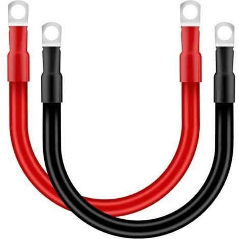 Câble de batterie automobile 20 mm² x 30 cm, calibre 4 AWG, câble pour convertisseur de batterie 12 V avec cosse à œillet M10 pour camion, voiture, moto, bateau, solaire, rouge et noir, lot de 2 (1/4)