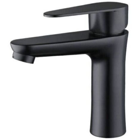 Robinet de salle de bain noir mat - Mitigeur élégant pour lavabo, eau chaude/froide, lavage des mains (1/4)