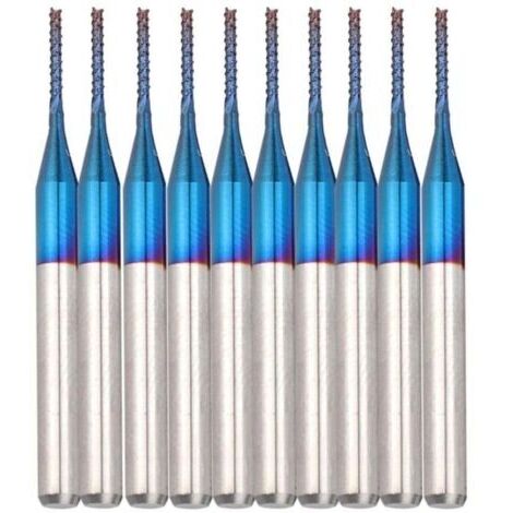 Fraise CNC Nano Blue Coat, lot de 10, fraise conique en carbure, 3,175 mm, fraise à bout rond en carbure bleu pour le fraisage et la gravure sur machines CNC pour circuits imprimés (1,0 mm) (1/4)