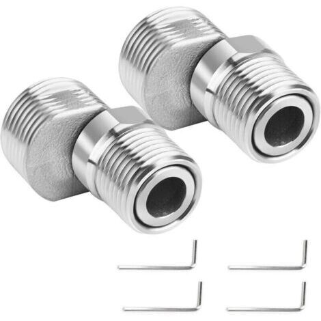 Ensemble de 2 adaptateurs extensibles en acier inoxydable pour robinet de douche - Connecteur en S rotatif à 360° - Avec pied incliné et 4 clés Allen - Accessoires pour robinetterie de salle de bain e