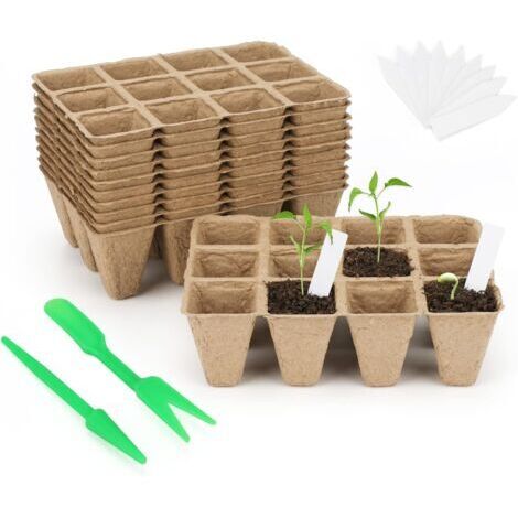180 Pièces Pot semis, Pot de Culture, Godets pour semis de graines, avec 100X étiquettes pour Plantes Plastique et Une Paire d'outils de Migration (1/5)