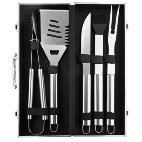 Kit d’outils pour barbecue dans une mallette en aluminium, ensemble d’ustensiles de grillade en acier inoxydable, kit complet pour barbecue domestique et brochettes deng ALOVEZ (1/2)