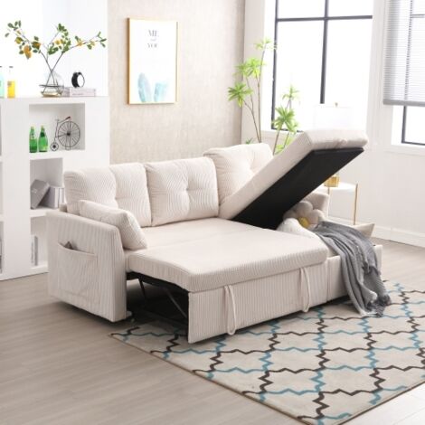 Canapé-lit multifonctionnel avec rangement et lit escamotable, canapé-lit avec chaise longue interchangeable, canapé d’angle avec sièges de rangement, canapé modulaire en forme de L, canapé d’angle mo (1/5)