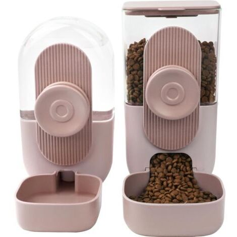 Automatic Hanging Food Dispenser, Water Dispenser for Small Animals, Automatic Feeder for Puppy, Rabbit, Guinea Pig, Ferret, Hedgehog, Cat, Chinchilla (Pink) (1/5)