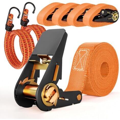 4 x Ratchet Straps 4 m, Tie Down Straps 1000 kg, 2 Pieces Motorcycle Straps with Hook, for Cars, Trolleys, Motorcycles, Luggage, Camping, Fixed Loads (1/5)