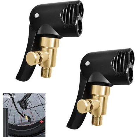 2 Pcs Tyre Valve Adapter, Schrader/Presta Tyre Inflator Tip, Brass End Cap with Locking Lever, for Inflating Tyres for Car Motorcycle Bike Truck Integrated Deflation System (1/5)