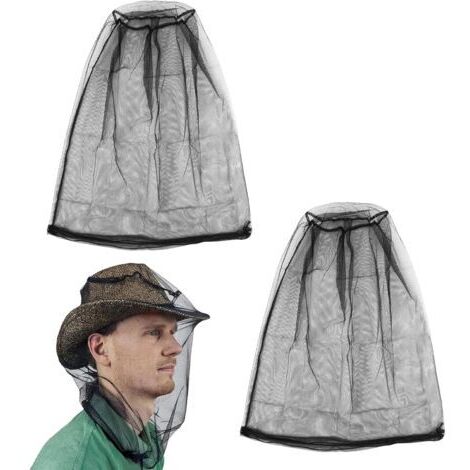 2 Pièces Moustiquaire de Tête Net, Filet Anti Moustique Visage et Cou 46×53 cm, Protection Insectes Respirante pour Camping, Pêche, Randonnée et Jardinage, Tenue Anti Moustique Homme et Femme