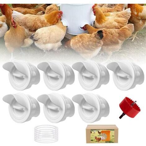 DIY Mangeoire Poules 7 Ports, Abreuvoir Poussin Automatique, Mangeoire à Volaille Gravité Kit pour Seaux Tonneaux Bacs