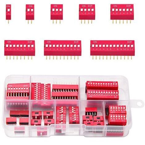 40 PCS 1 2 3 4 6 8 10 12 Pin Double rangée Commutateur DIP, 2.54mm On Off Slide Type Switch, pour Circuit Breadboards PCB (Rouge) (1/5)