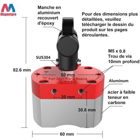 Aimant de commutation polyvalent, aimant levage avec force de 100 KG ...