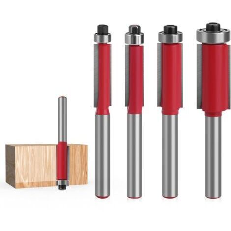 Set of 4 Router Bits, Metal Wood Router, 6 mm Shank Flush Cutters with Top Bearing Wood Cutters, for DIY Cutting Flush Trim (1/5)