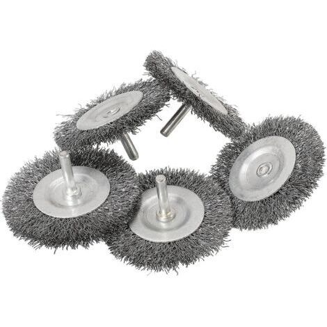 Lot de 5 brosses à disques fines en fil d'acier Ø 75 mm pour métal et pierre, brosse métallique pour perceuse avec tige de 6 mm, pour dérouiller, décaper, raper et nettoyer (1/4)