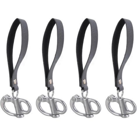 Lot de 4 loquets en acier 316 à dégagement rapide avec ceinture en cuir pour escalade - Pour une fixation stable - Poignée en cuir - Clip à dégagement rapide (1/5)