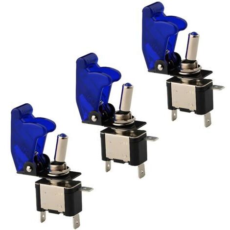 3 x 12V 20A LED Bleu Interrupteurs Bascule, Levier On/Off LED ON-OFF SPST + COUVERTURE Auto Voiture-Bleu (1/5)