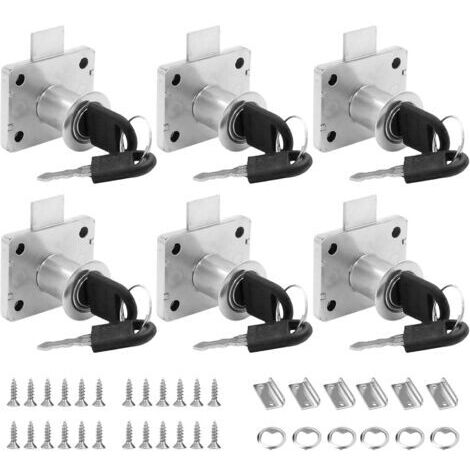 Lot de 6 verrous de meubles de 22 mm avec clé, serrure de sécurité, en acier inoxydable, avec clé, pour armoire, armoire, boîte aux lettres, tiroir (1/5)