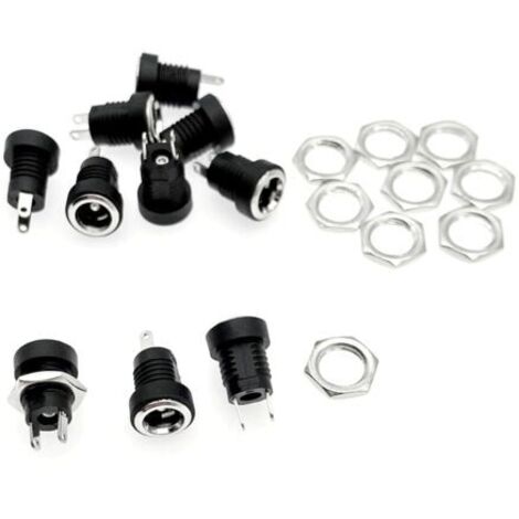 Lot de 6 5.5 mm x 2.1 mm 2 broches prise jack d'alimentation CC, adaptateur de connecteur de montage fileté femelle, prise de prise femelle CC filetée (1/5)
