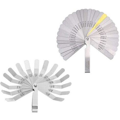 2pcs Jauge d'Épaisseur Jeu de Cales 32 Lames Métrique Impérial et 16 Lames Feeler Gauge en Acier au Manganès pour Mesure Précis Epaisseur Intervalle (1/5)