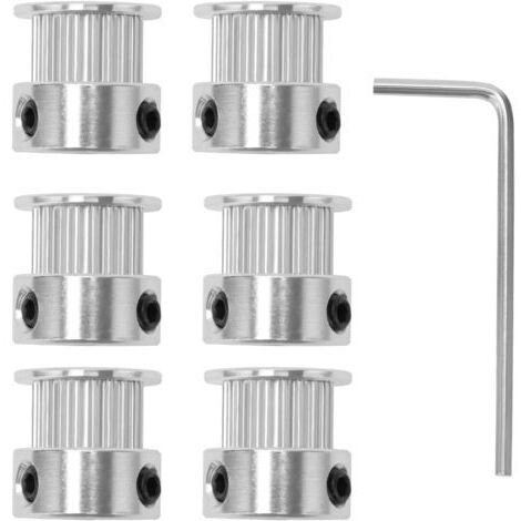 6 Pièces Poulie de distribution GT2 20 Dent Alésage 5mm, Poulies de Synchronisation en Aluminium avec Clé Allen, pour Courroie D'imprimante 3D de 6mm de Largeur (1/5)