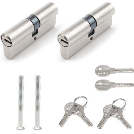 Lot de 2 cylindres de serrure de porte - 70 mm - Double ouverture - Avec 6 clés et vis - Cylindre de serrure avec bouton - Cylindre en alliage pour serrures de porte