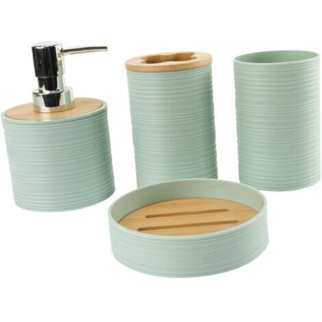 4 Piece Bathroom Accessories Set, Complete Bathroom Accessories Set, Bathroom Decor, Toothbrush Holder, Tumbler, Green (1/5)