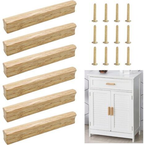 6 Pièces Poignées de Meubles Poignées de Portes de Cuisine en Bois Avec Vis Pas de Trou 128 mm Poignée de Meuble Placards en Bois pour Armoire Commode Tiroir et Autres Meubles (1/5)