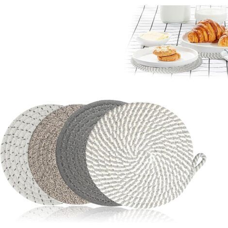 Protege Poele 4 Pièces Dessous de Plats, Sets de Table Ronds, Tapis de Protection Thermique, Fil de Coton Sous Plat Casserole Chaude, Maniques Tissées pour Maison, Restaurant (1/5)