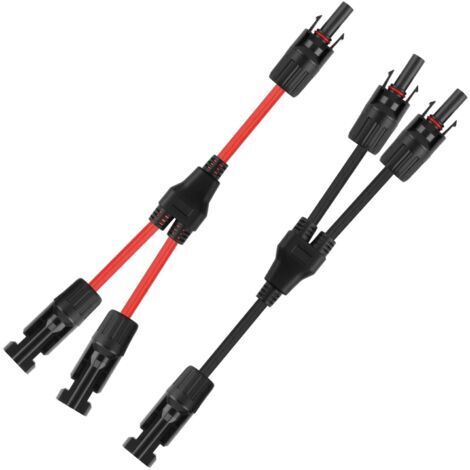 Câble Y Panneau Solaire 4mm² 8AWG Connecteur Solaire MC4 Y Mâle Femelle ((MMF FFM) Professionnel Étanche IP67 pour Module PV Photovoltaïque Panneaux Solaires Rouge et Noir (1/4)