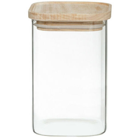 Lot de 4 bocaux de rangement en verre et bois couvercle hermétique empilable atmosphera (1/5)