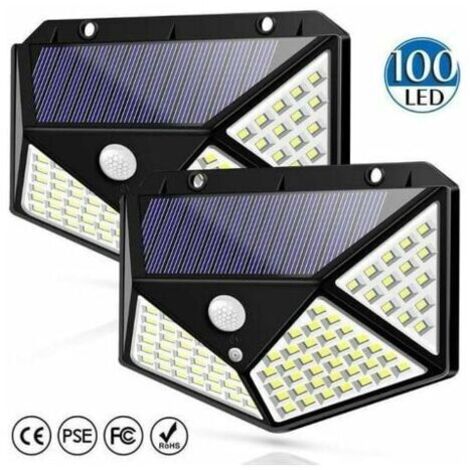 Lot de 2 Projecteurs Solaire avec détecteur de mouvement 100LED Applique murale solaire lumineuse à quatre faces (1/4)