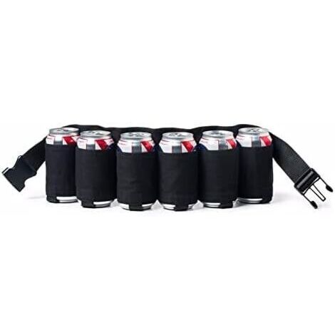 Ceinture Porte, Canettes Portable Réglable pour 6 Boissons (Bière/Soda) - Idéale pour Camping, Randonnée et Fêtes en Plein Air - Noir (1/5)