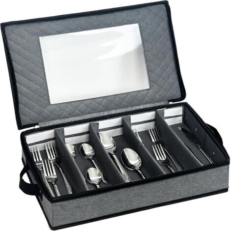Range Couverts pour Tiroir Avec Couvercle, Boîte de Rangement Couverts de Cuisine Compartiments Réglables, Rangement Cuisine Pour Camping, Voyage, Cuisine, Gris (1/5)
