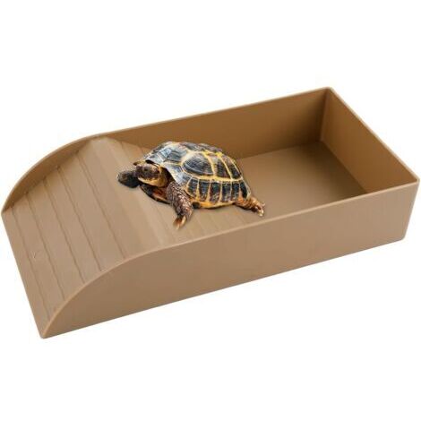 Abreuvoir Tortue Terrestre, Baignoire pour Reptiles avec Rampe, Bol à Eau pour Tortue, Lézard, Amphibien (Marron, 30.5×15×6cm)