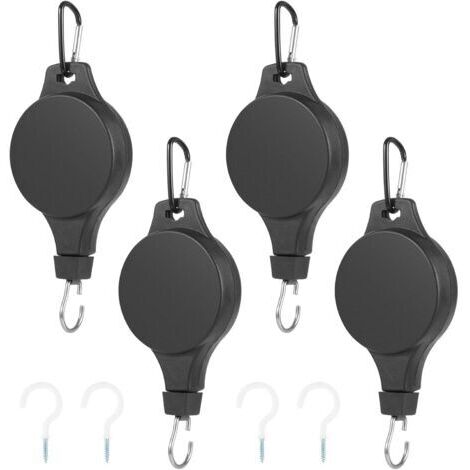 Lot de 4 poulies réglables pour panier à plantes avec 4 crochets de plafond pour suspendre des paniers de plantes, mangeoire à oiseaux (1/5)