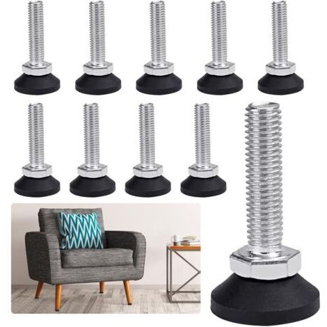 10 Pièces Vis de Réglage pour Meuble M1040mm Pieds de Nivellement pour Meubles Pied Vérin Réglable en Acier Galvanisé Pieds de Mise à Niveau Pieds Vérin de Meuble pour Armoire, Placard, Table (1/5)